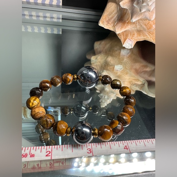 TERAHERTZ + TIGERS NATURAL STONES  BRACELET size 7” - Picture 7 of 11